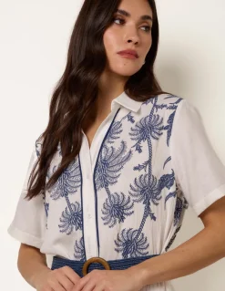 Tropical Palm Embroidery Dress