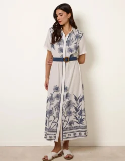 Tropical Palm Embroidery Dress