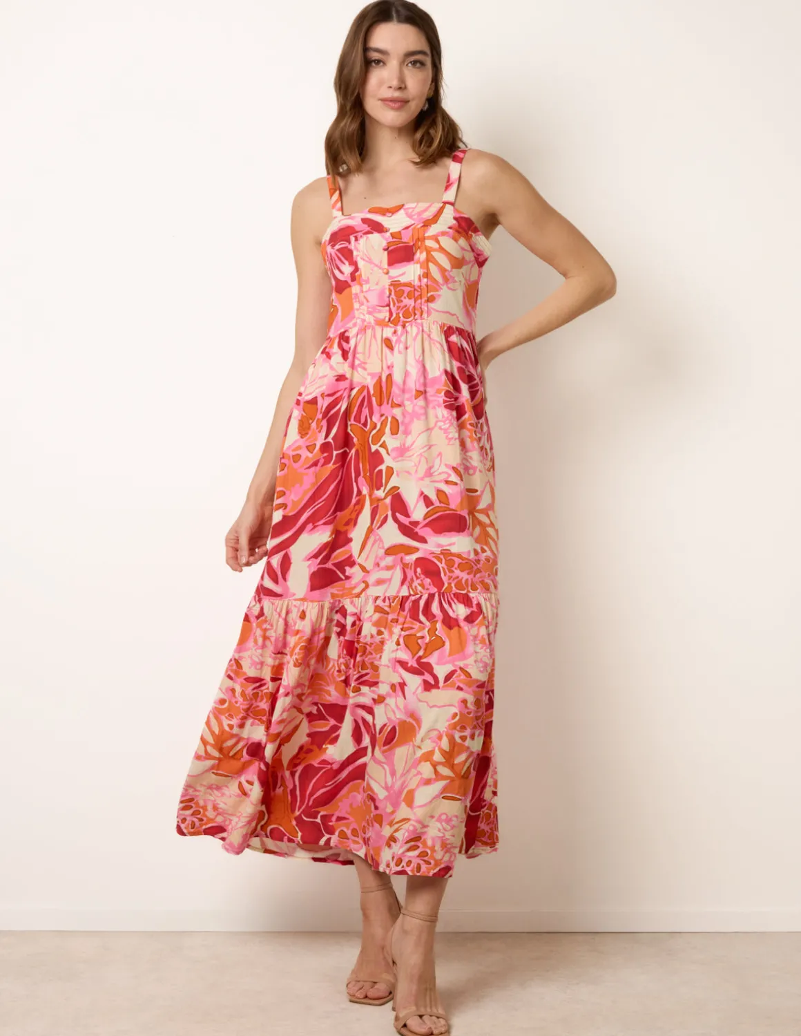 Tropical Print Adjustable Strap Maxi Dress