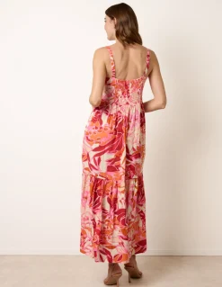 Tropical Print Adjustable Strap Maxi Dress