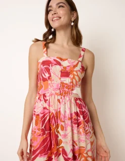 Tropical Print Adjustable Strap Maxi Dress