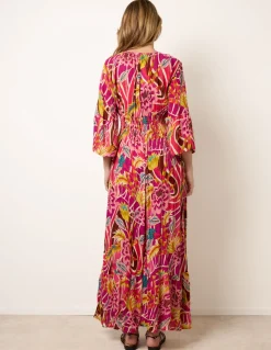 Tropical Print V-Neck Maxi Dress