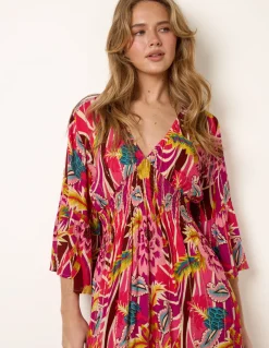 Tropical Print V-Neck Maxi Dress