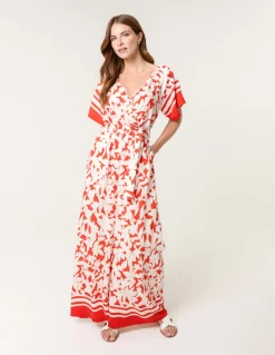 Tropical Print Wrap Belted Waist Jumpsuit