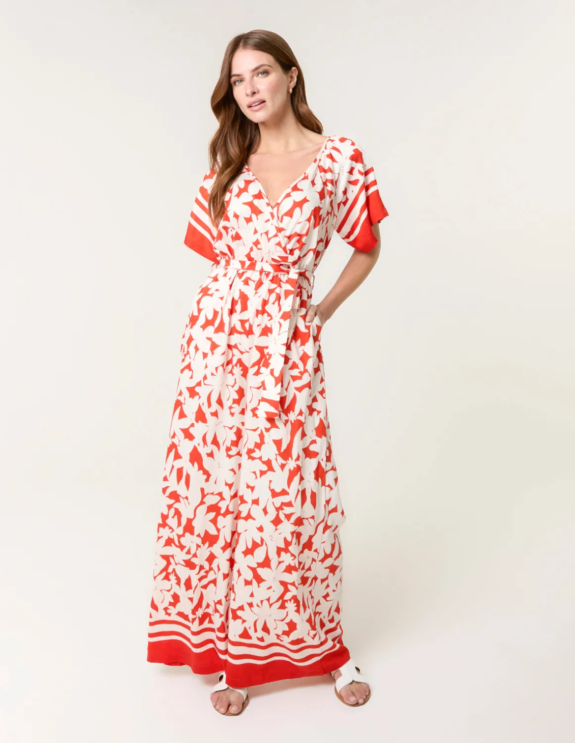 Tropical Print Wrap Belted Waist Jumpsuit