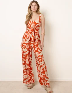 Tropical Tie Front Jumpsuit