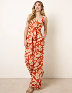 Tropical Tie Front Jumpsuit