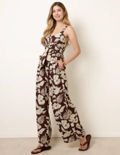 Tropical Tie Front Jumpsuit