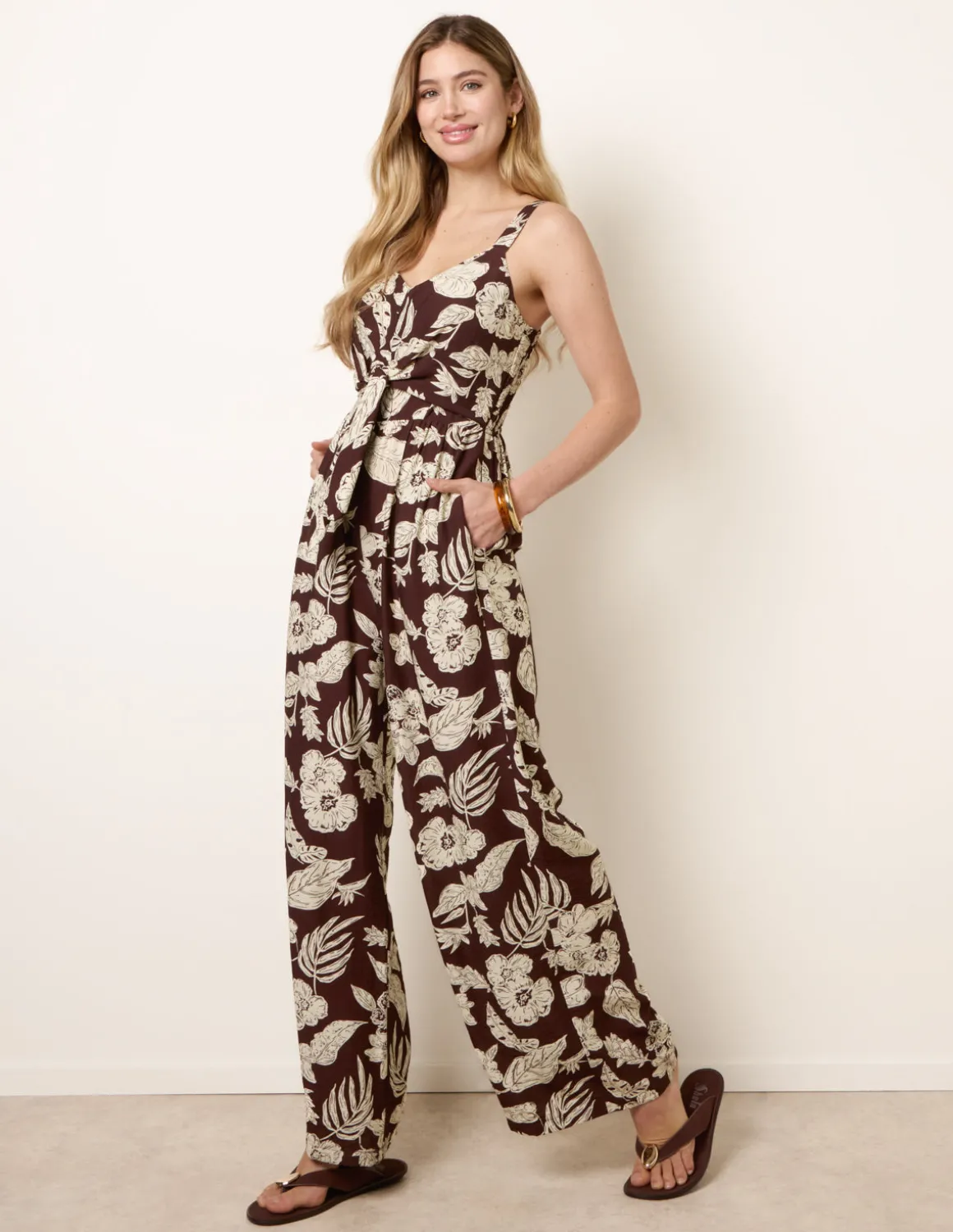 Tropical Tie Front Jumpsuit