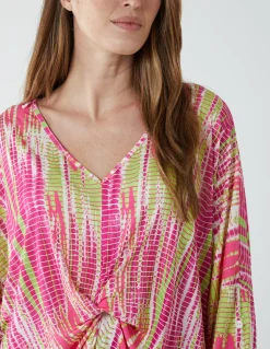 Twist Front Abstract Long Sleeve Top