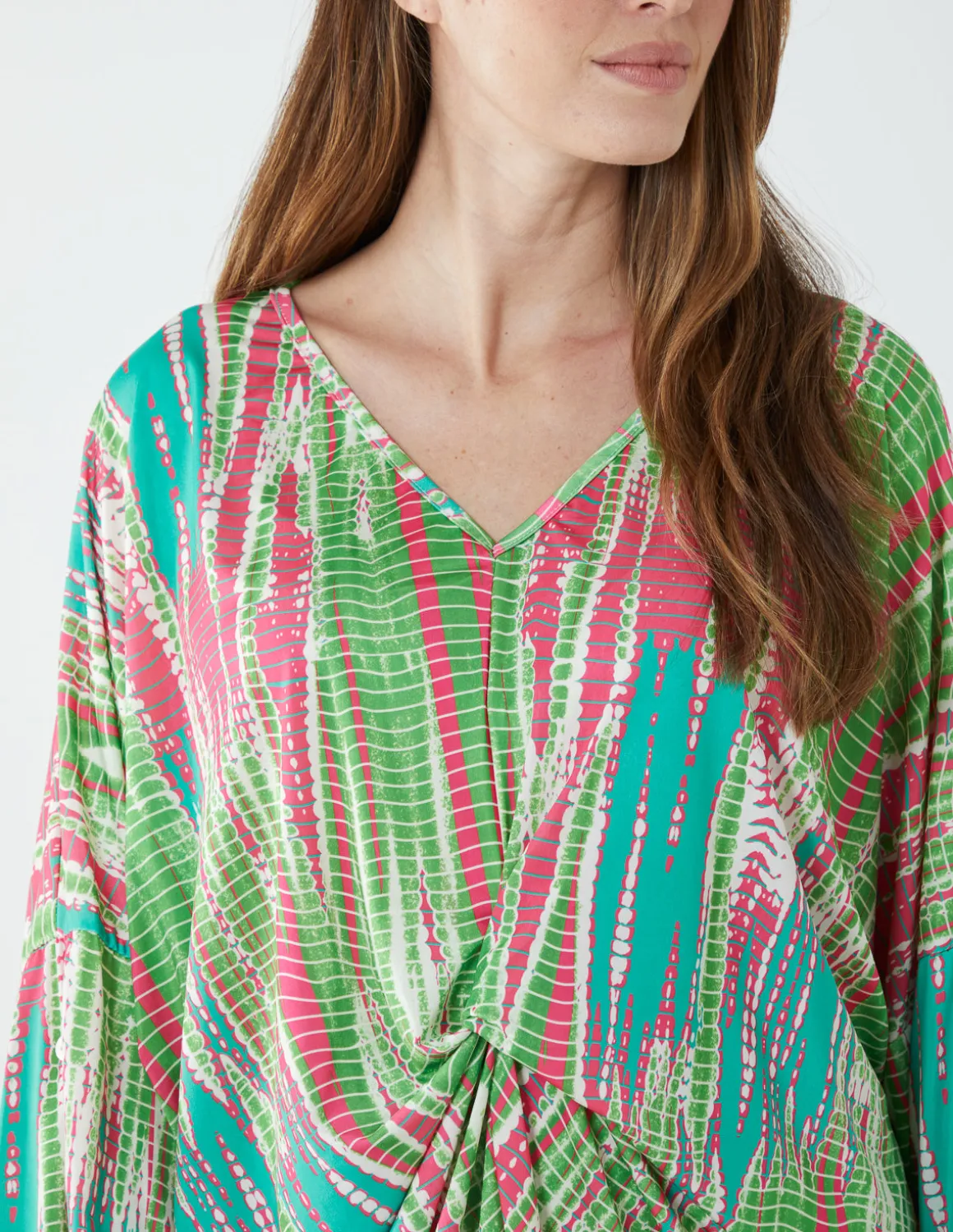 Twist Front Abstract Long Sleeve Top