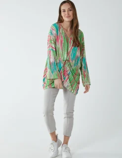 Twist Front Abstract Long Sleeve Top