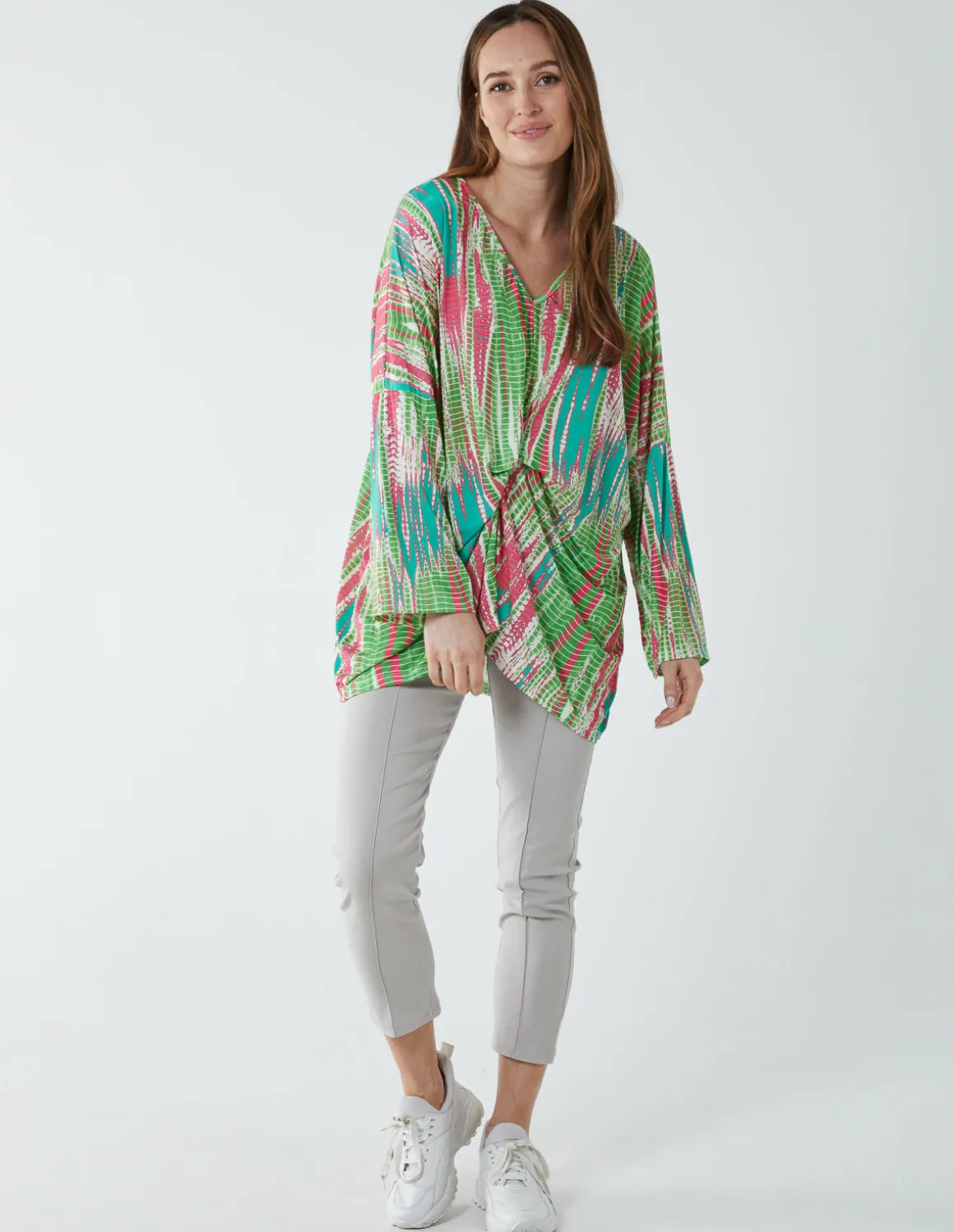 Twist Front Abstract Long Sleeve Top