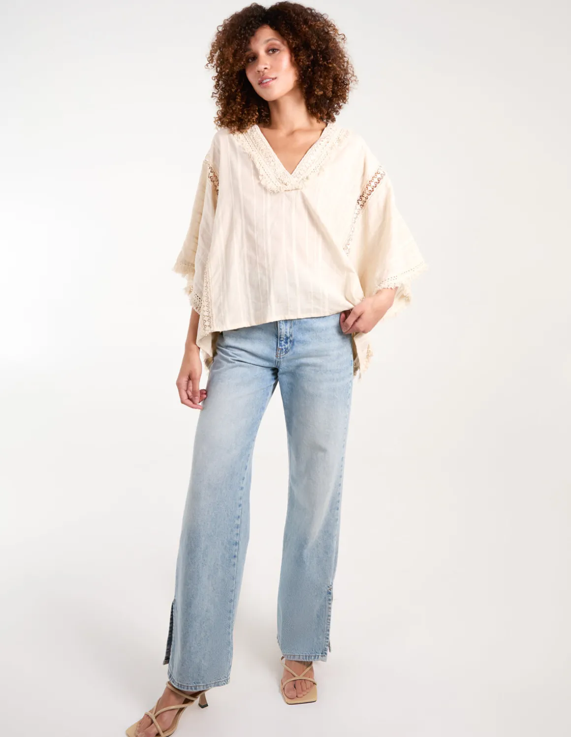 V Front Crochet Fringe Kimono Top