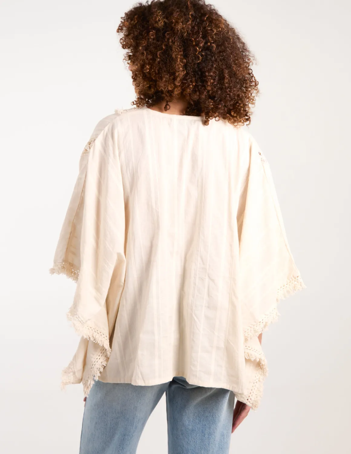V Front Crochet Fringe Kimono Top