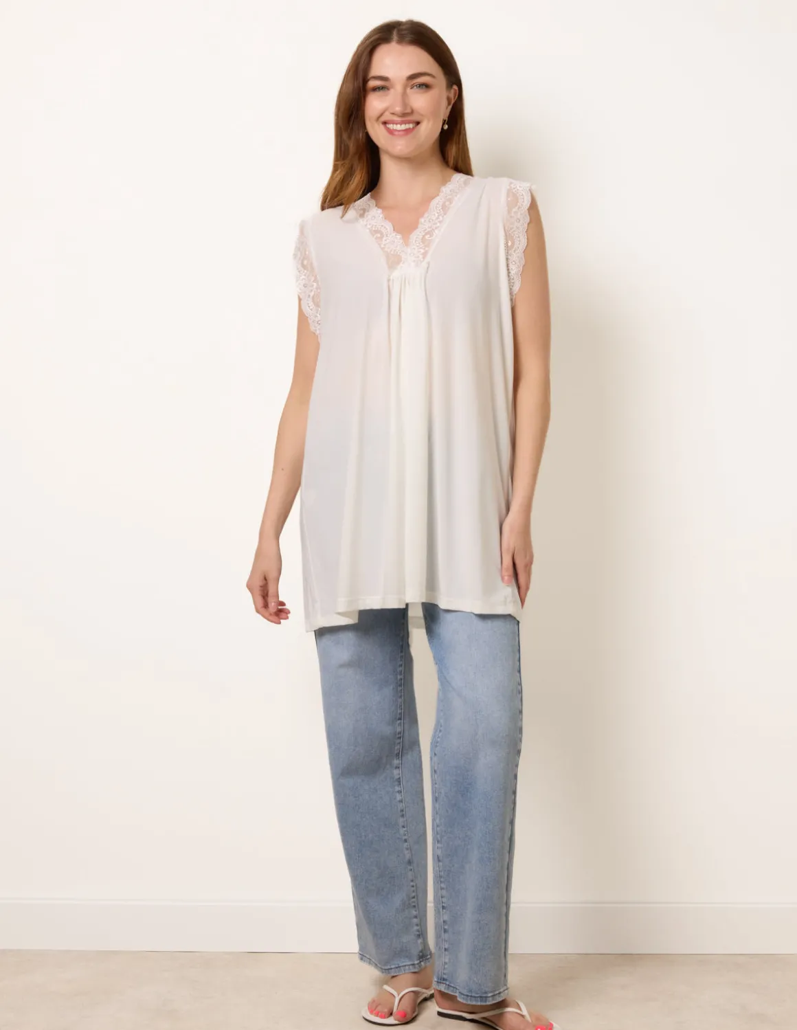 V Lace Trim Top