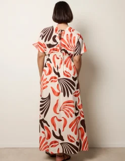 V Neck Abstract Leaf Print Dress