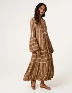 V Neck Aztec Smock Dress