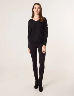 V-Neck Batwing Shoulder Pearl Detailing Jumper