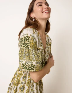 V Neck Border Print Dress