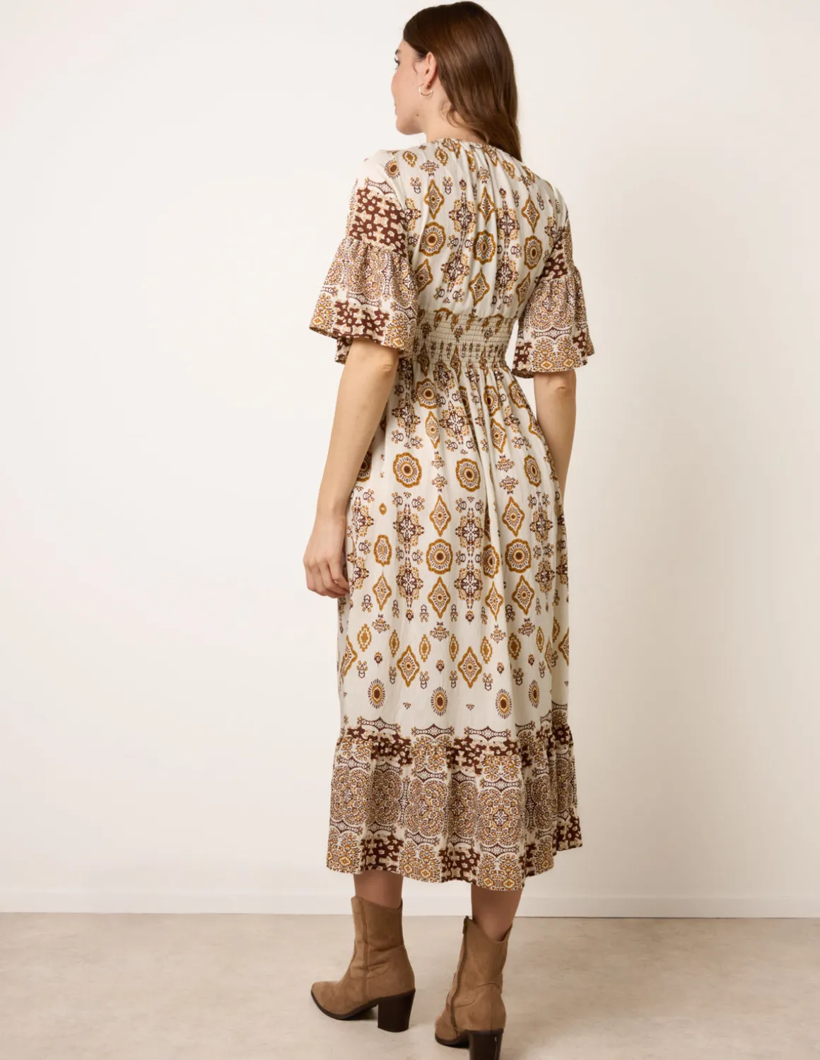 V Neck Border Print Dress