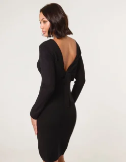 V Neck Bow Back Detailed Knitted Dress