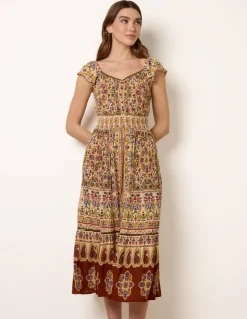 V Neck Embroidery Trim Paisley Maxi Dress
