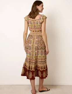 V Neck Embroidery Trim Paisley Maxi Dress