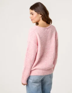 V Neck Flower And Pearl Jumper