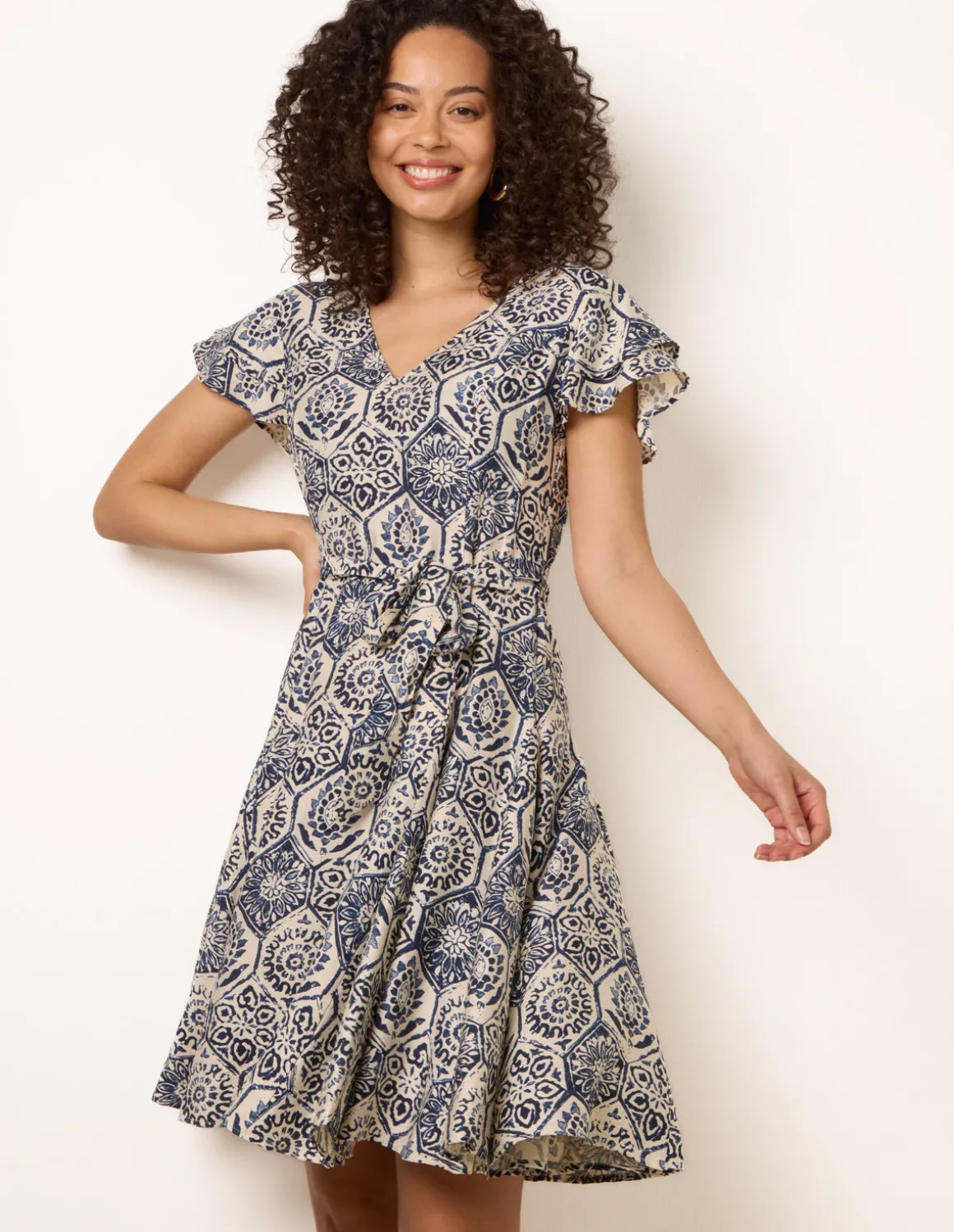 V Neck Godet Dress