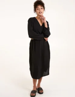 V Neck Long Sleeve Dress With Woven Belt
