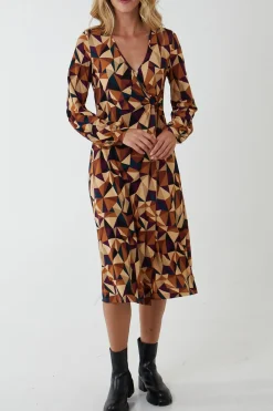 V Neck Ring Detail Midi Dress
