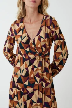 V Neck Ring Detail Midi Dress