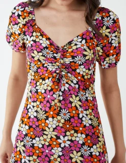 V Neck Ruched Midi Dress