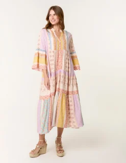 V Neck Smock Midi Dress