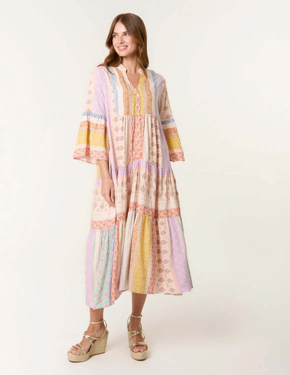 V Neck Smock Midi Dress