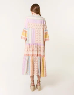 V Neck Smock Midi Dress