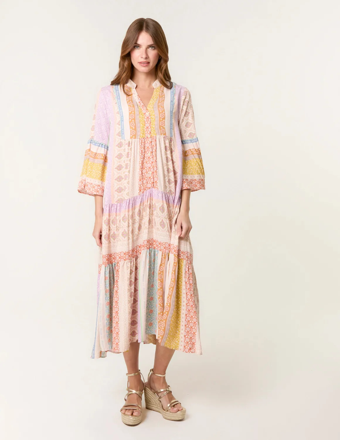 V Neck Smock Midi Dress