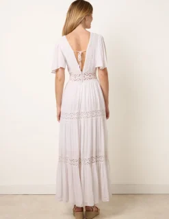 V-Neck Tiered Crochet Detail Maxi Dress
