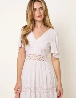 V-Neck Tiered Crochet Detail Maxi Dress