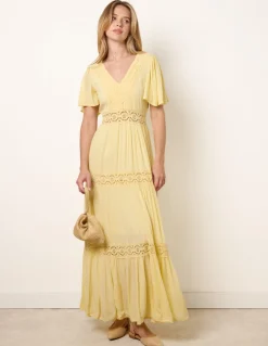 V-Neck Tiered Crochet Detail Maxi Dress