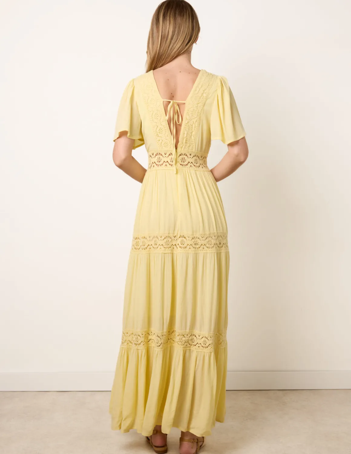 V-Neck Tiered Crochet Detail Maxi Dress