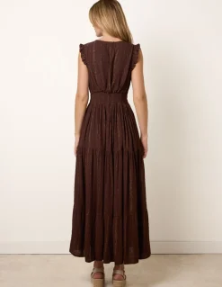 V Neck Tiered Midi Dress