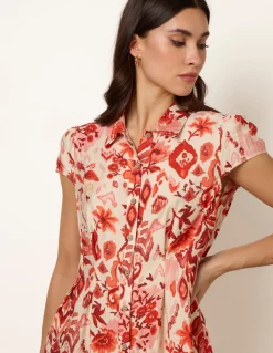 Watercolour Floral Printed Button Front Shirt Dress