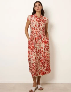 Watercolour Floral Printed Button Front Shirt Dress