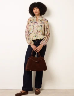 Watercolour Floral Printed Tie Front Blouse