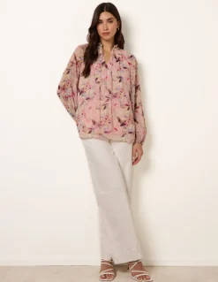Watercolour Floral Printed Tie Front Blouse