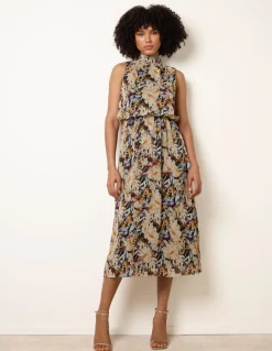 Watercolour Printed Sleeveless Midi Dress