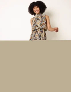 Watercolour Printed Sleeveless Midi Dress