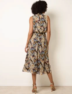 Watercolour Printed Sleeveless Midi Dress
